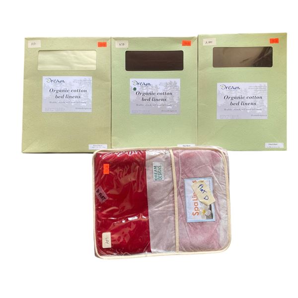New Group of Organic Cotton Bed Linens - includes Fitted Sheets/Flat Sheets. Various Sizes & Colors.