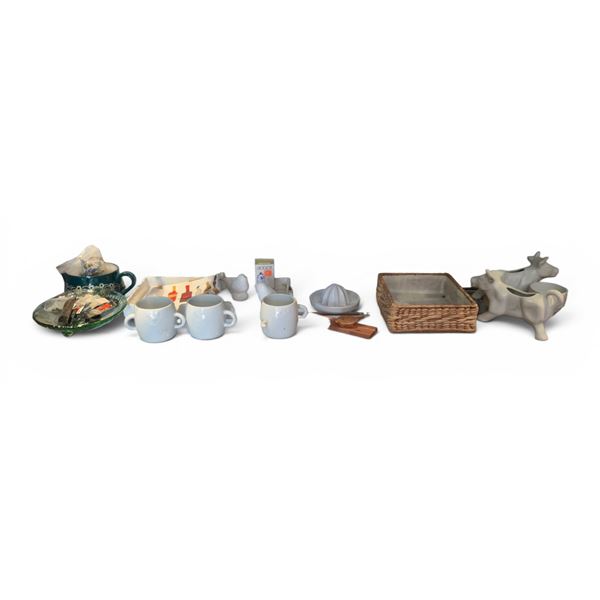 New Group of Assorted Décor - includes Set of 2 Ceramic Cow Mugs/Trays/Door Knobs & More