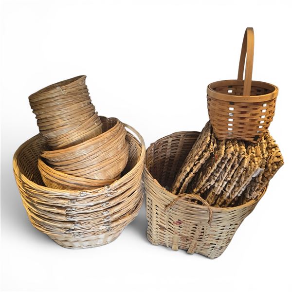 New Group of Assorted Rattan Baskets - Various Styles & Sizes