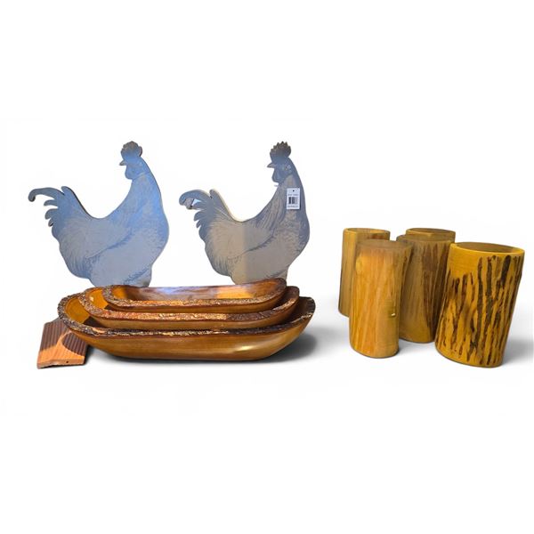 New Group of Assorted Natural Décor - includes Set of 4 Driftwood Lanterns/ Set of 3 Natural Wood Tr