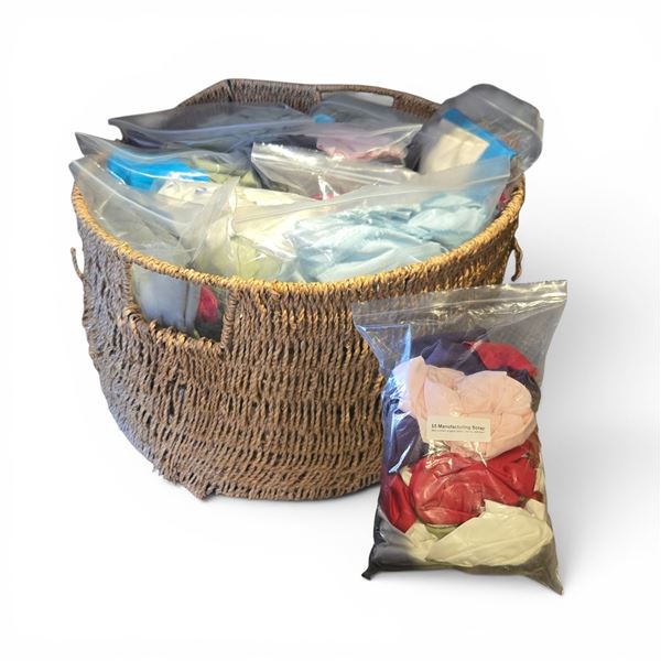 New Basket full of Assorted Manufacturing Fabric Scraps - assorted Sizes & Types