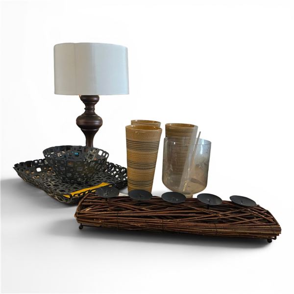 New Group of Assorted Natural Décor & Lamp - includes Yoga straps/Candle holder, Vases & More