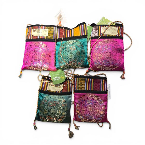 New Group of 5 Nepali Shoulder Bags filled with Organic Tea Bags - includes Black Tea/Green Tea & mo