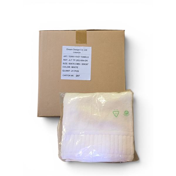 Box of New Terry Feet Towels, White, Size 50x76 cm (Approx. 21 Pcs) - R.V. $59.99/pcs