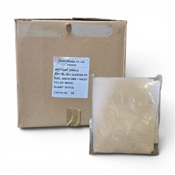 Box of New Hand Towels, White, Size 40x76 cm (Approx. 39 Pcs) - R.V. $38.99/pcs