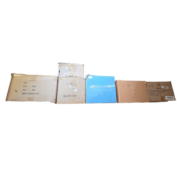 Group of Assorted Boxes, Hangers, and Bionaire Fan (as-is)