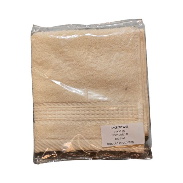 Box of New Wash Cloth, Ivory, Size 30x30 cm - R.V. $19.99/pcs
