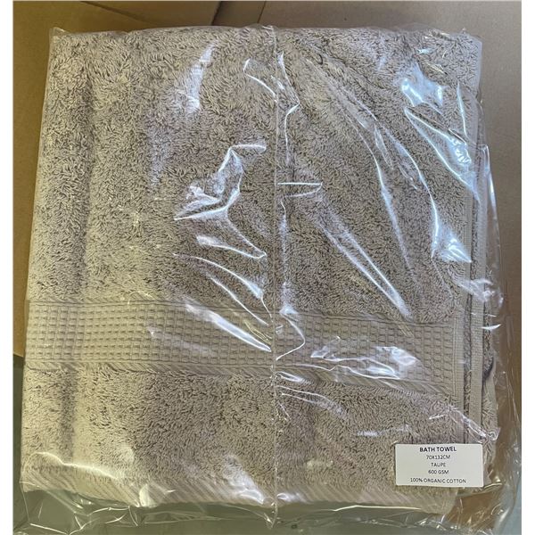 Box of New Organic 100% Cotton Bath Towel, Taupe, Size 70x132 cm (Approx. 24 Pcs) - R.V. $89.99/pcs