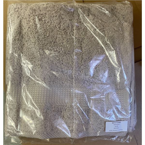 Box of New Organic 100% Cotton Bath Towel, Taupe, Size 70x132 cm (Approx. 24 Pcs)