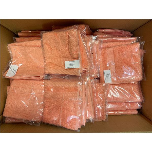 Group of New Organic 100% Cotton Face Towel, Coral, Size 30x30 cm - R.V. $19.99/pcs