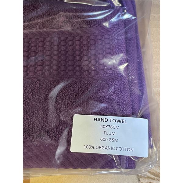 Box of New Organic 100% Cotton Hand Towel, Plum, Size 40x76 cm (Approx. 38 Pcs) - R.V. $38.99/pcs