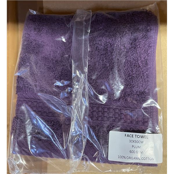Box of New Organic 100% Cotton Wash Cloth, Plum, Size 30x30 cm (Approx. 176 Pcs) - R.V. $19.99/pcs