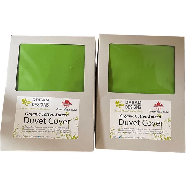 13-Pcs New Organic Cotton Sateen Duvet Cover, Green (Assorted Sizes, Primarily Double, King)