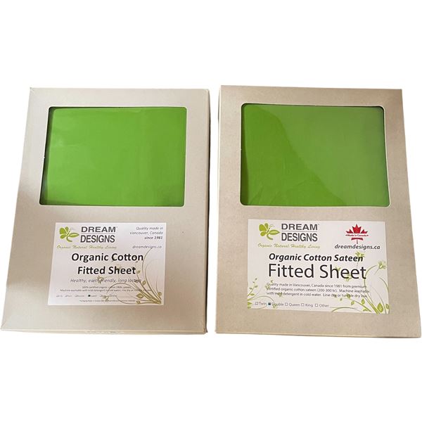 15-Pcs New Organic Cotton Sateen Fitted Sheet, Green (Assorted Sizes, Primarily Queen, King, Double)