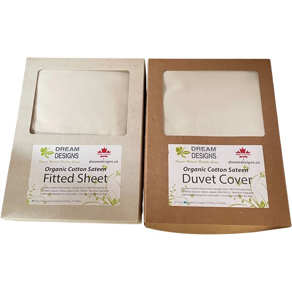 10-Pcs New Organic Cotton Sateen Duvet Cover and Fitted Sheet, Natural (Assorted Sizes, Primarily Do