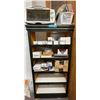 Image 1 : Black Shelf and Assorted Supplies, Toaster Oven, and More