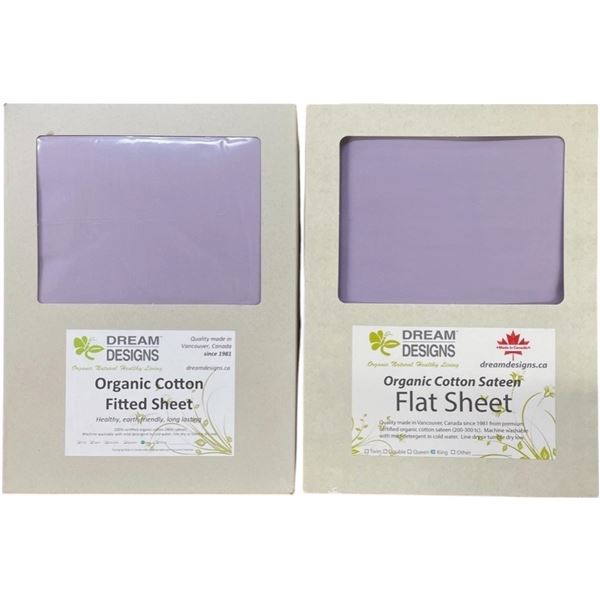 9-Pcs New Organic Cotton Sateen Flat and Fitted Sheet, Lavender (Assorted Sizes, Primarily Twin)