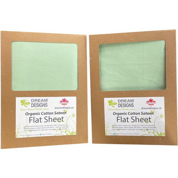 18-Pcs New Organic Cotton Sateen Flat Sheet, Light Green (Assorted Sizes, Primarily King, Twin, Doub