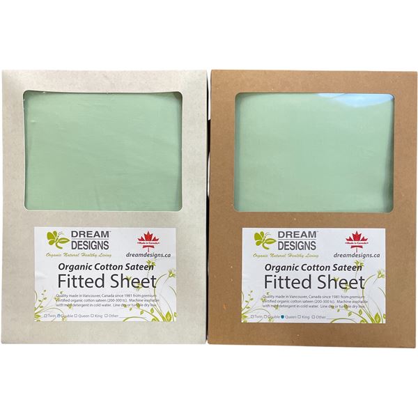 18-Pcs New Organic Cotton Sateen Fitted Sheet, Light Green (Assorted Sizes, Primarily King, Twin)