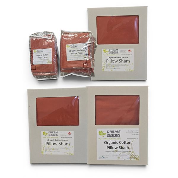 Group of New Organic Cotton Sateen Sham, and Pillow Case, Red (Sizes and Types May Vary)