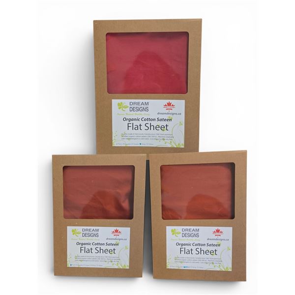 Group of New Organic Cotton Sateen Flat Sheet - Red (Sizes May Vary)