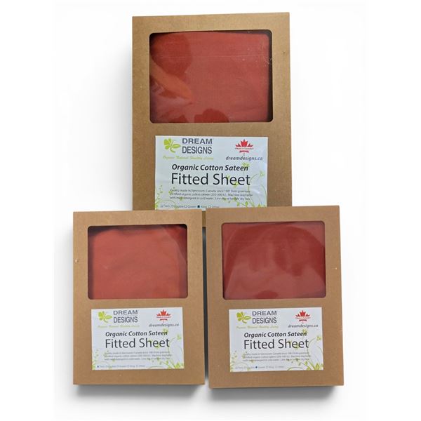Group of New Organic Cotton Sateen Fitted Sheet - Red (Sizes May Vary)