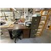 Image 1 : 5-Pcs Office Lot: Wooden Shelf (Shelf H64"), Desk (W48" x 29"), Chair, 2 Filing Cabinets