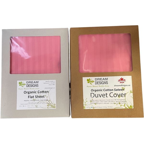 16-Pcs New Organic Cotton Flat Sheet & Duvet Cover, Rose Pink (Double - Sizes and Types May Vary)