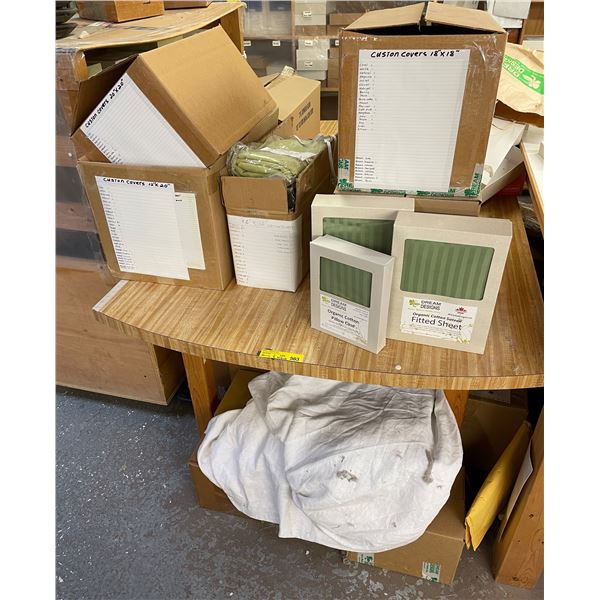 Group of Assorted Cushion Covers, Organic Cotton Pillow Cases and Fitted Sheets