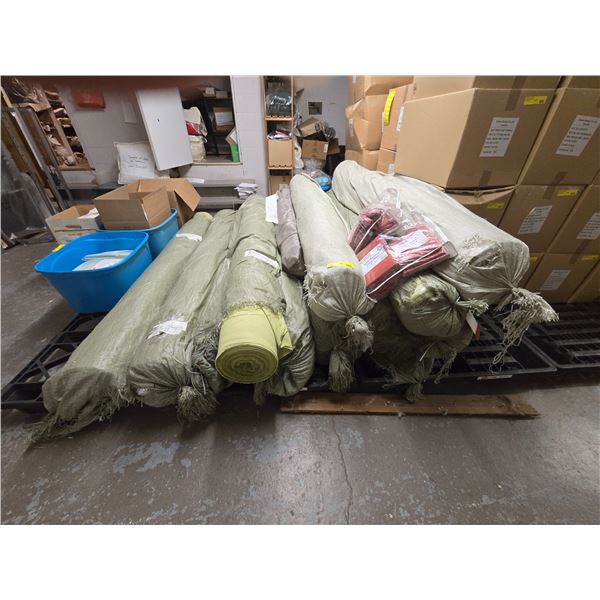 Large Group of Assorted Fabric Rolls - Between 80 to 130 Meters per Roll. Assorted Sizes, patterns, 