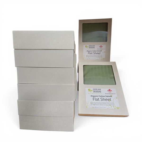 Organic Cotton 280tc Sateen, Green, Flat Sheets - approx. 18 pcs /  Various Sizes:  King (x6) / Quee