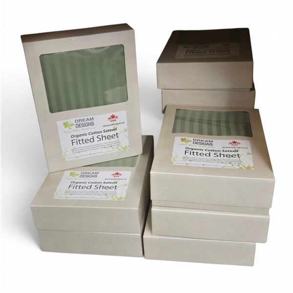 Organic Cotton 280tc Sateen, Green, Fitted Sheets - approx. 16pcs /  Various Sizes:  King (x6) / Dou