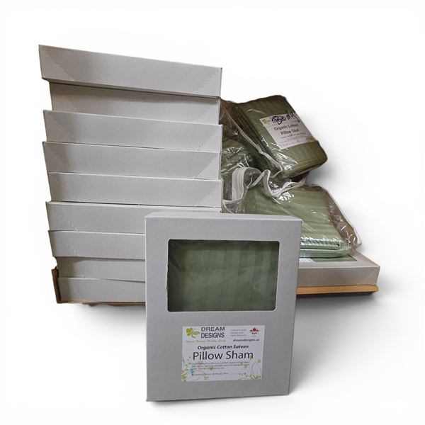 Organic Cotton 280tc Sateen, Green, Pillow Cases & Shams - approx. 50 pcs /  Various Sizes: Petite, 