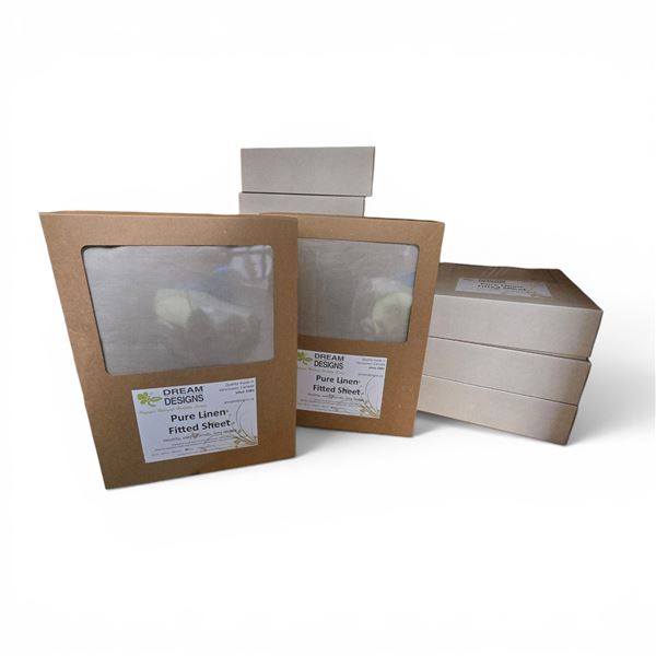 Pure Linen, Oat, Fitted Sheets - approx. 11 pcs / Various Sizes: King (x1) / Queen (x1) / Double (x3