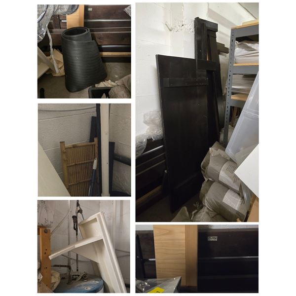 Furniture Lot - includes Dark Brown Queen Bed Frame Parts/White wooden Bench/Mat & More.