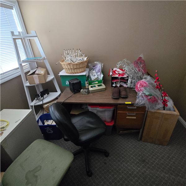 Office Furniture & Supplies Lot - includes Chairs (x2)/Corner Shelf/Filing Cabinets (x2)/Décor & Sup