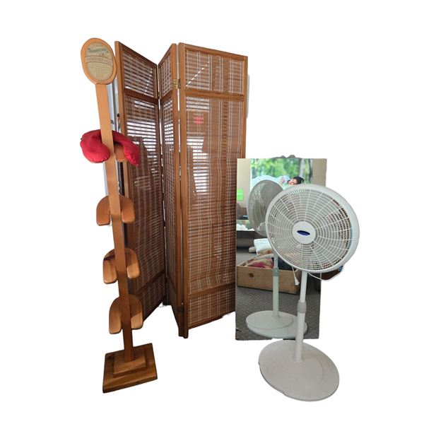 Décor Lot - includes Rattan Divider, Cushion Display Stand, Fan & Mirror