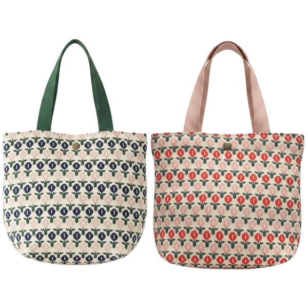 6-Pcs New Retro Floral Corduroy Tote Bags - RV: $120 - Red & Green, Approx. 9.5" x 8" Each