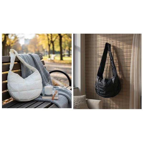 5-Pcs New Minimalist Puffer Cloud Crossbody Bags - RV: $275 - Black & White 30" x 43"
