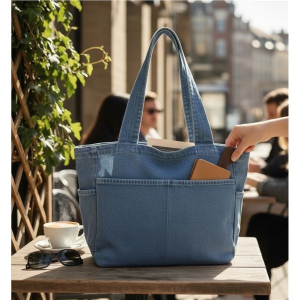 5-Pcs Large Denim Tote Crossbody Shoulder Bags - RV: $275 - Assorted Blue and Styles