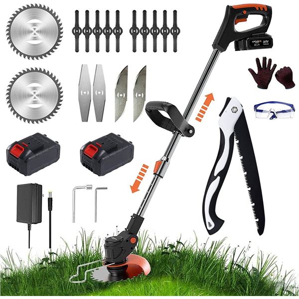 21V Cordless String Trimmer Weed Wacker Battery Powered Brush Cutter Lawn Mower Grass Edger with 2.0