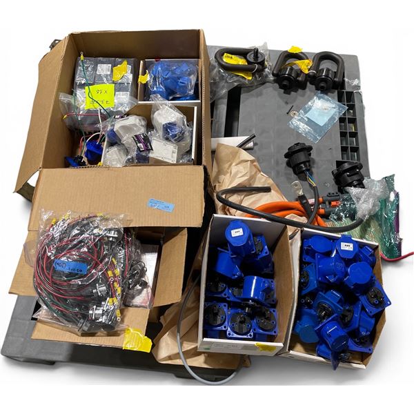 Pallet of Misc. Including - LP24 500V 25A 3Pin Male Socket, ADB Hoist Rings, Schuko outlet, 1591CSBK