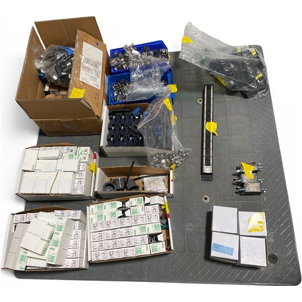 Pallet of Misc. Including - Twist Lock Inlet, Power Line Filter, Patch Panel, Solid state Timer, Gro