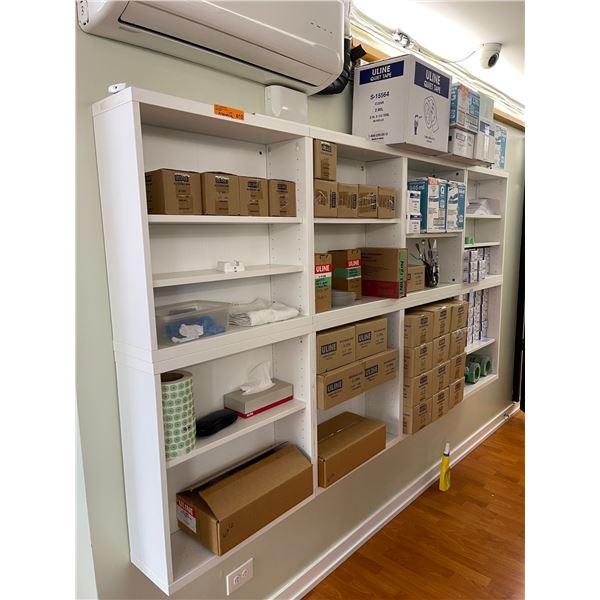 Shelving Unit Contents: Assorted Uline Supplies incl. Reclosable Bags 4x6" 2MIL (1,000/Carton), Zipl