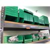 Image 2 : Metal Shelving Unit with Contents: Green Shelf Bins, Disposable Cups, Nitrile Gloves, Hand Soap & Mi