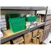 Image 4 : Metal Shelving Unit with Contents: Green Shelf Bins, Disposable Cups, Nitrile Gloves, Hand Soap & Mi