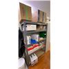 Image 1 : Metal Shelving Unit with Contents: Uline Multifold Towels, Trash Liners, Rubber Bands, Recycling Bag