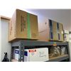 Image 2 : Metal Shelving Unit with Contents: Uline Multifold Towels, Trash Liners, Rubber Bands, Recycling Bag