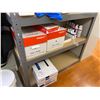 Image 4 : Metal Shelving Unit with Contents: Uline Multifold Towels, Trash Liners, Rubber Bands, Recycling Bag