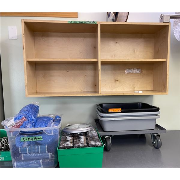 Plastic Tote Bins on Dolly, Mop Heads & Misc. Lab Supplies